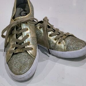 G By Guess Gold Glitter Women's Lace-Up Sneakers